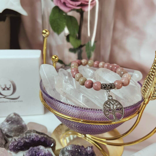 Rhodochrosite with Tree of Life Crystal Bracelet